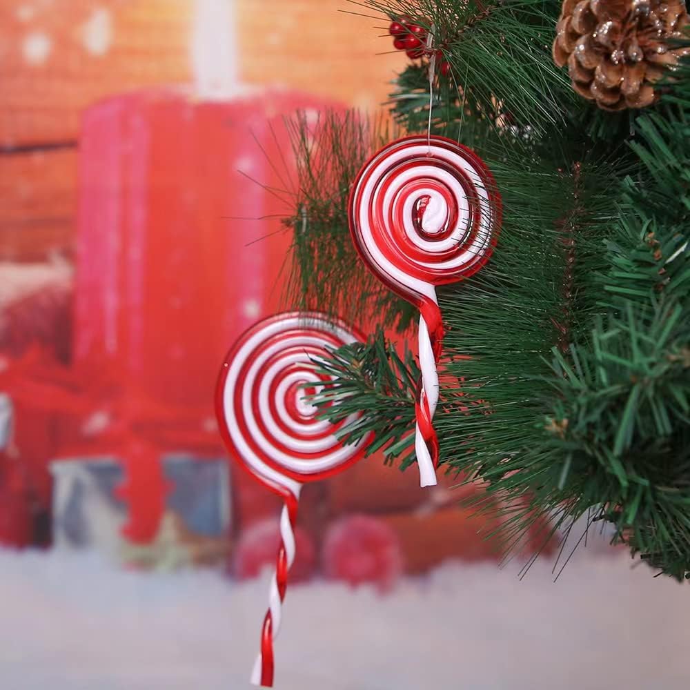 20PCS Christmas Lollipop Ornaments – Red & White Candy Tree Decorations for Xmas Tree Hanging, Home & Holiday Party Décor