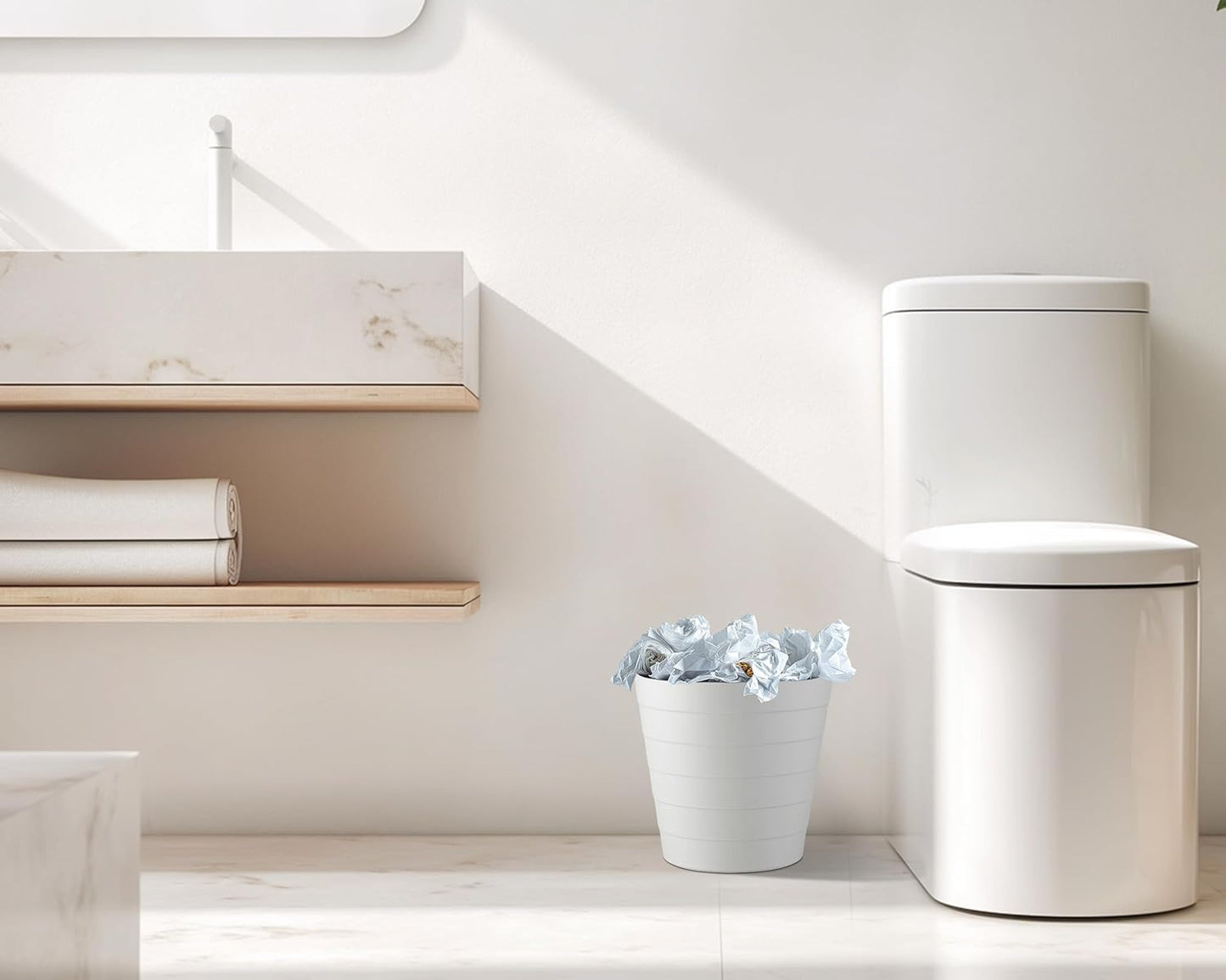 8L Plastic Paper Bin – Shatterproof Open Top Office & Desk Waste Basket, Modern Wave Design, White