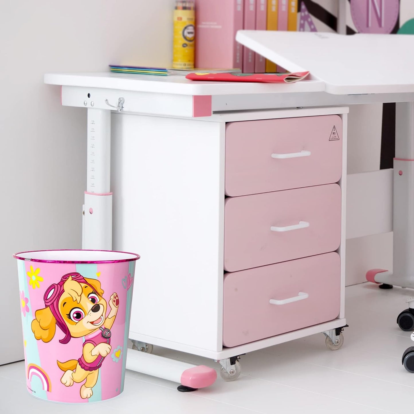 Kids Waste Paper Bin 7L – Paw Patrol Skye & Everest Design Plastic Trash Can for Bedroom, Study Desk & Playroom, Lightweight Open Top Dustbin