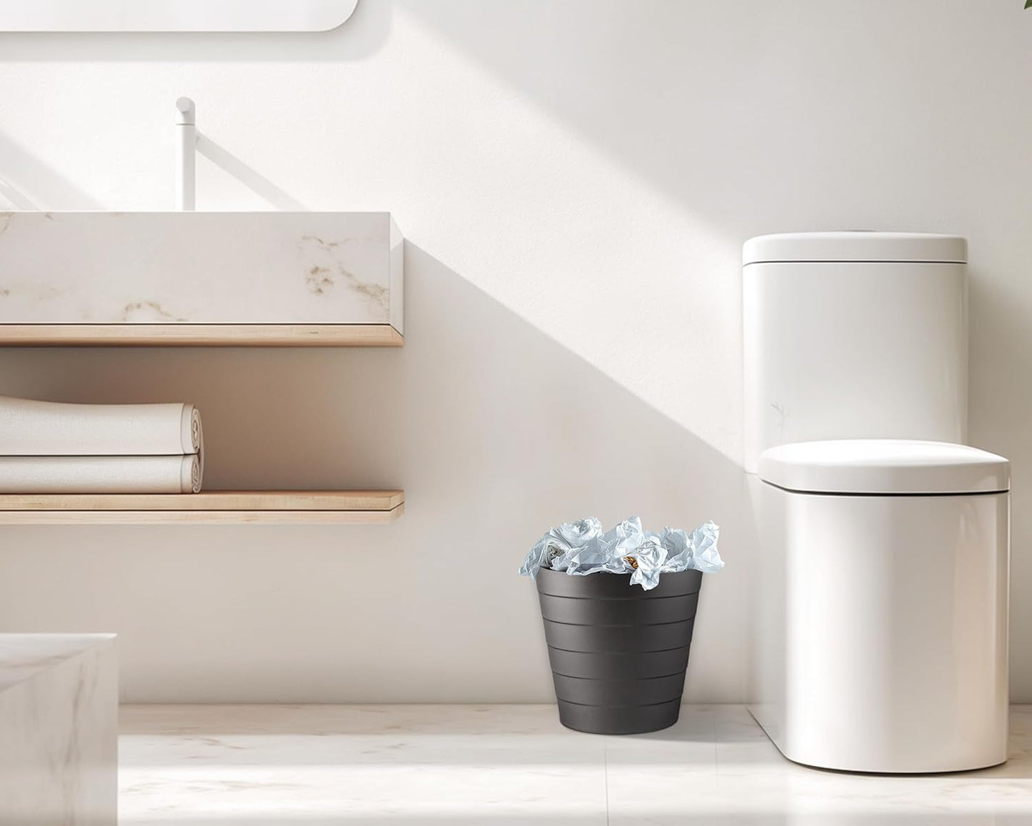 8L Plastic Paper Bin – Shatterproof Open Top Office & Desk Waste Basket, Modern Wave Design, Black