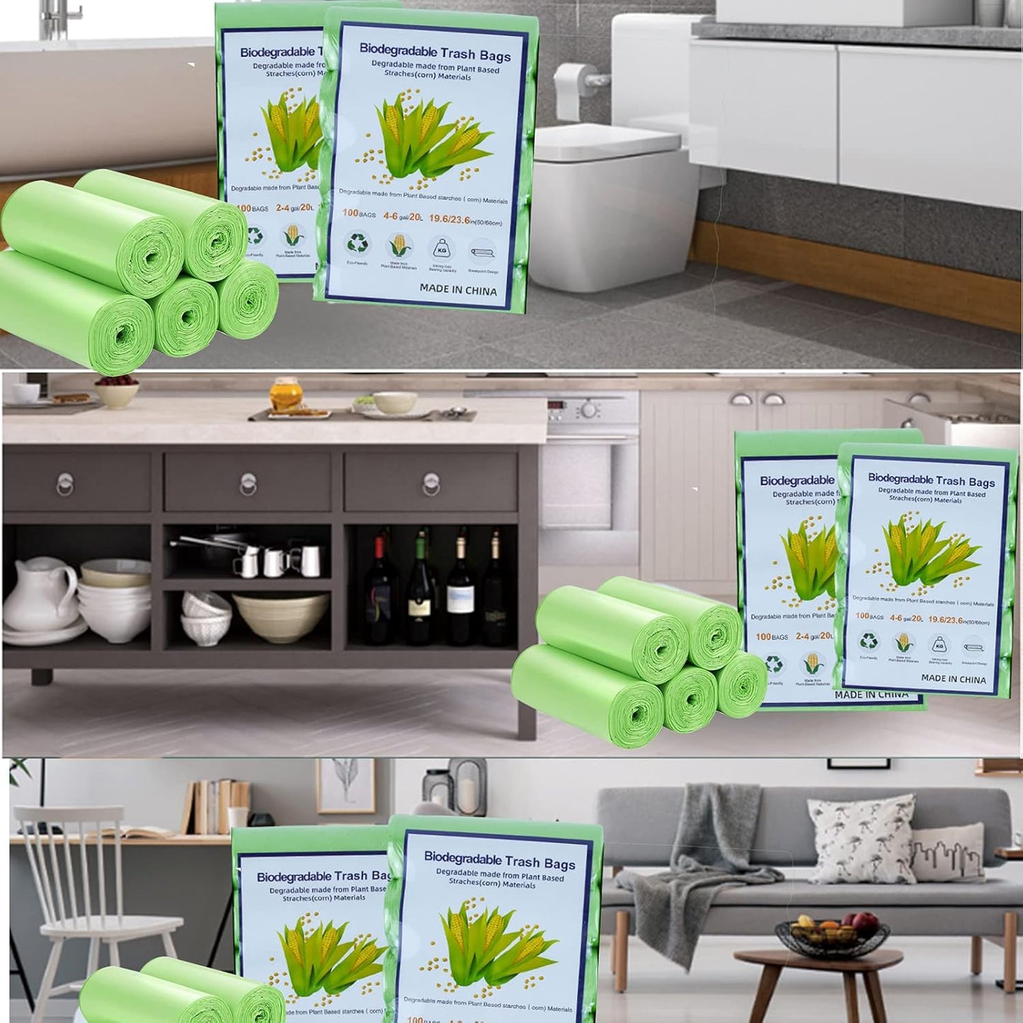 20L Drawstring Bin Bags – Strong Small Waste Liners, Unscented, 40 Pack (45×50cm)