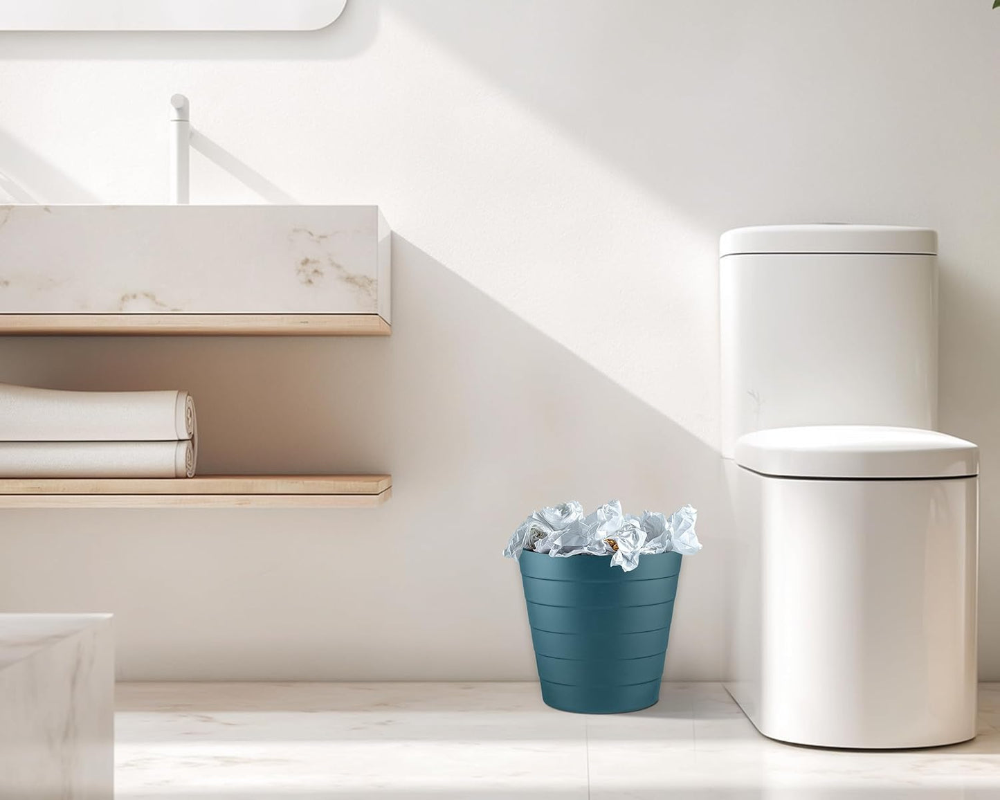 8L Plastic Paper Bin – Shatterproof Open Top Office & Desk Waste Basket, Modern Wave Design, Blue