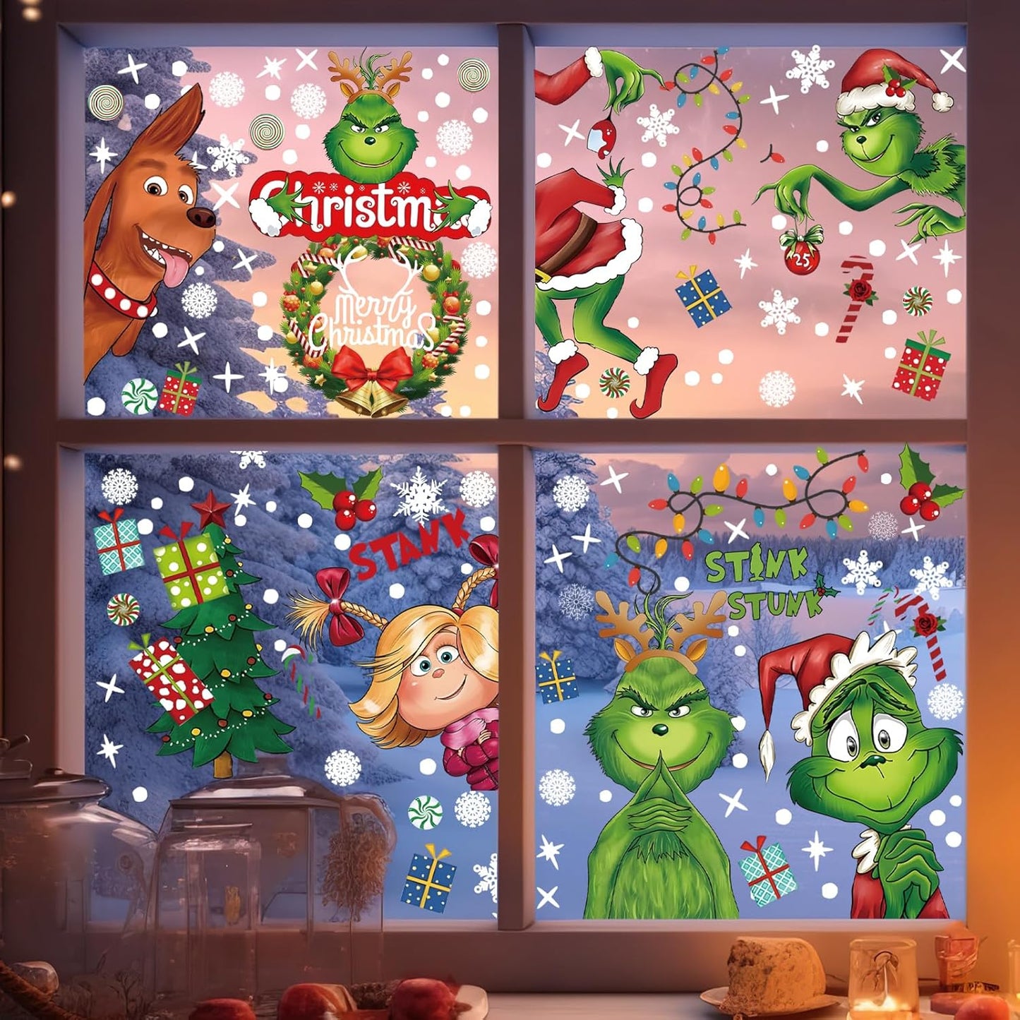 9 Sheets Reusable Christmas Window Stickers – Snowflake & Xmas Tree Window Decals for Glass, Home, Shop & Holiday Party Decorations