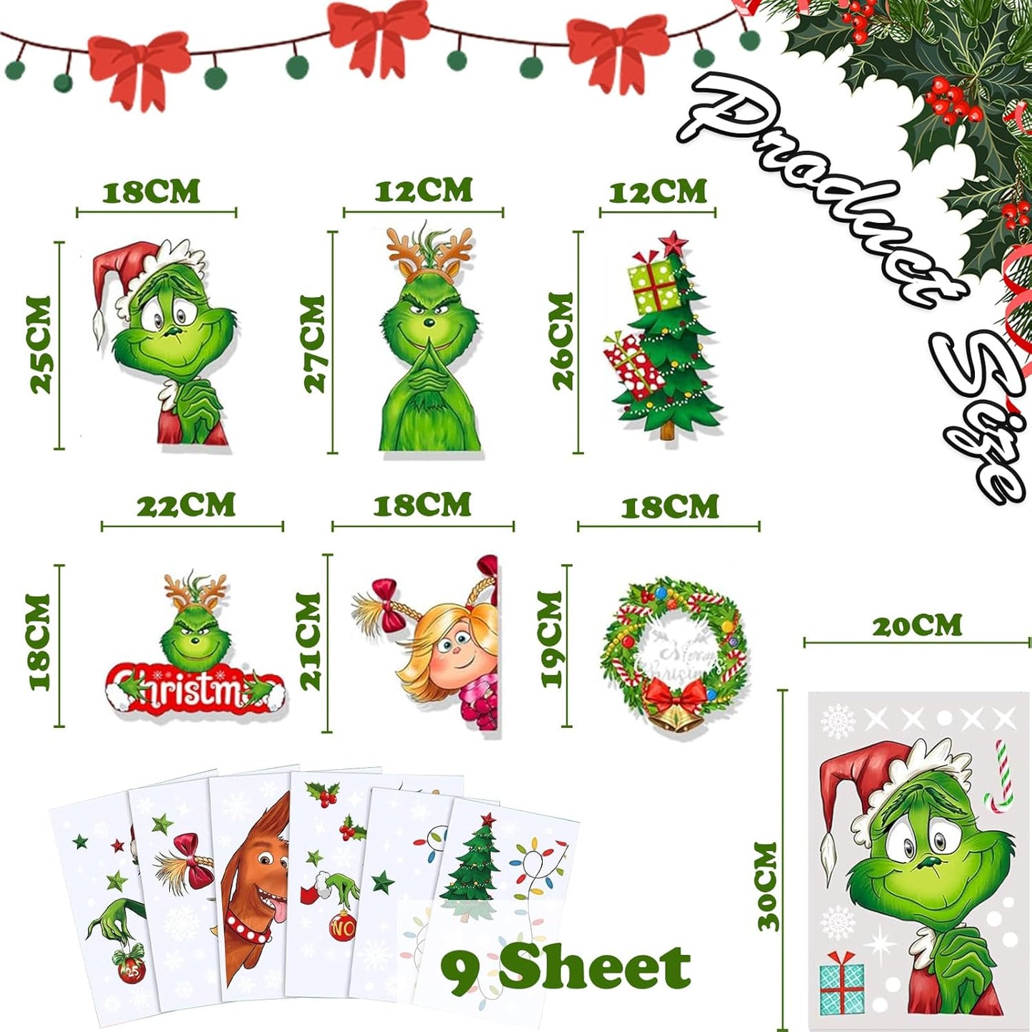 9 Sheets Reusable Christmas Window Stickers – Snowflake & Xmas Tree Window Decals for Glass, Home, Shop & Holiday Party Decorations