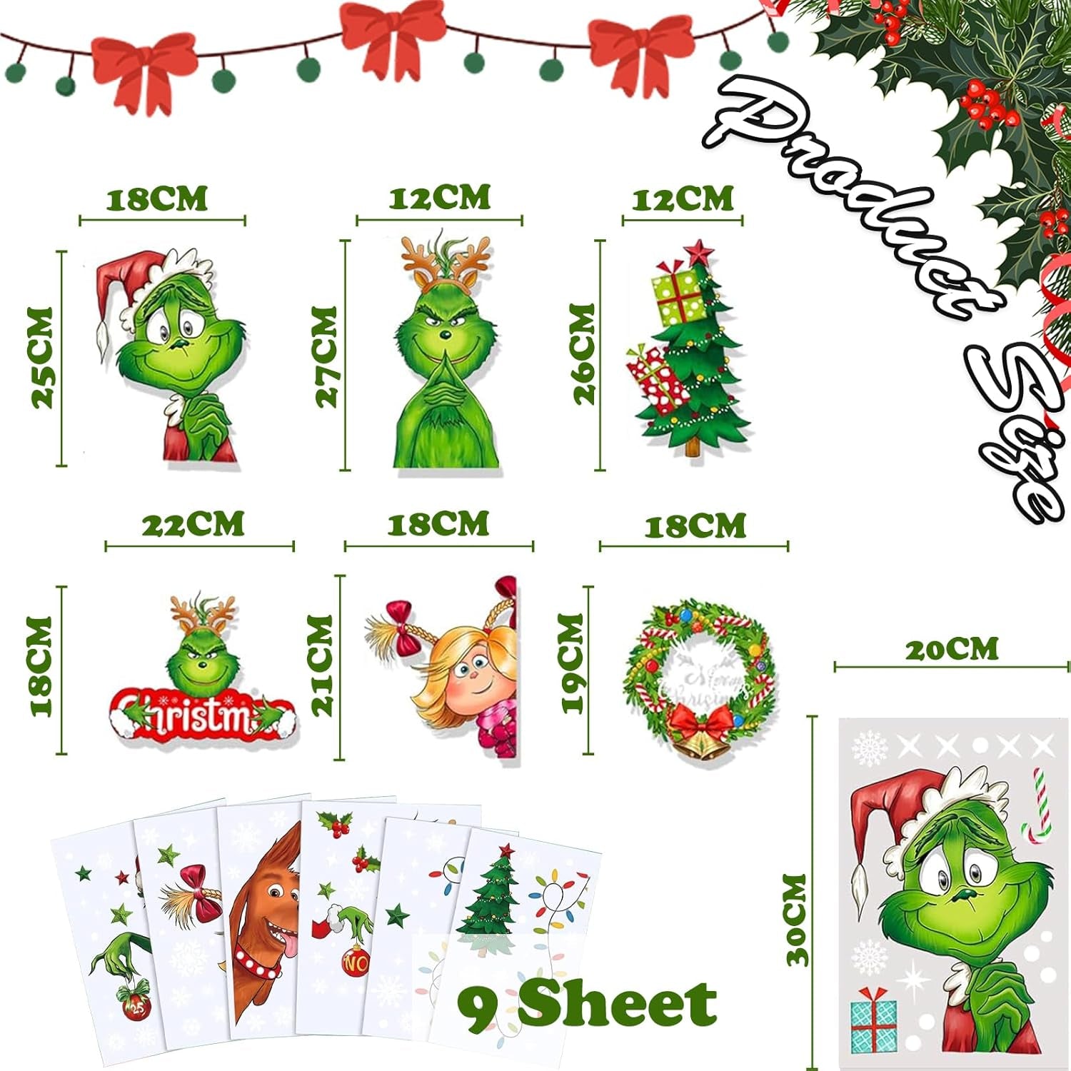 9 Sheets Reusable Christmas Window Stickers – Snowflake & Xmas Tree Window Decals for Glass, Home, Shop & Holiday Party Decorations