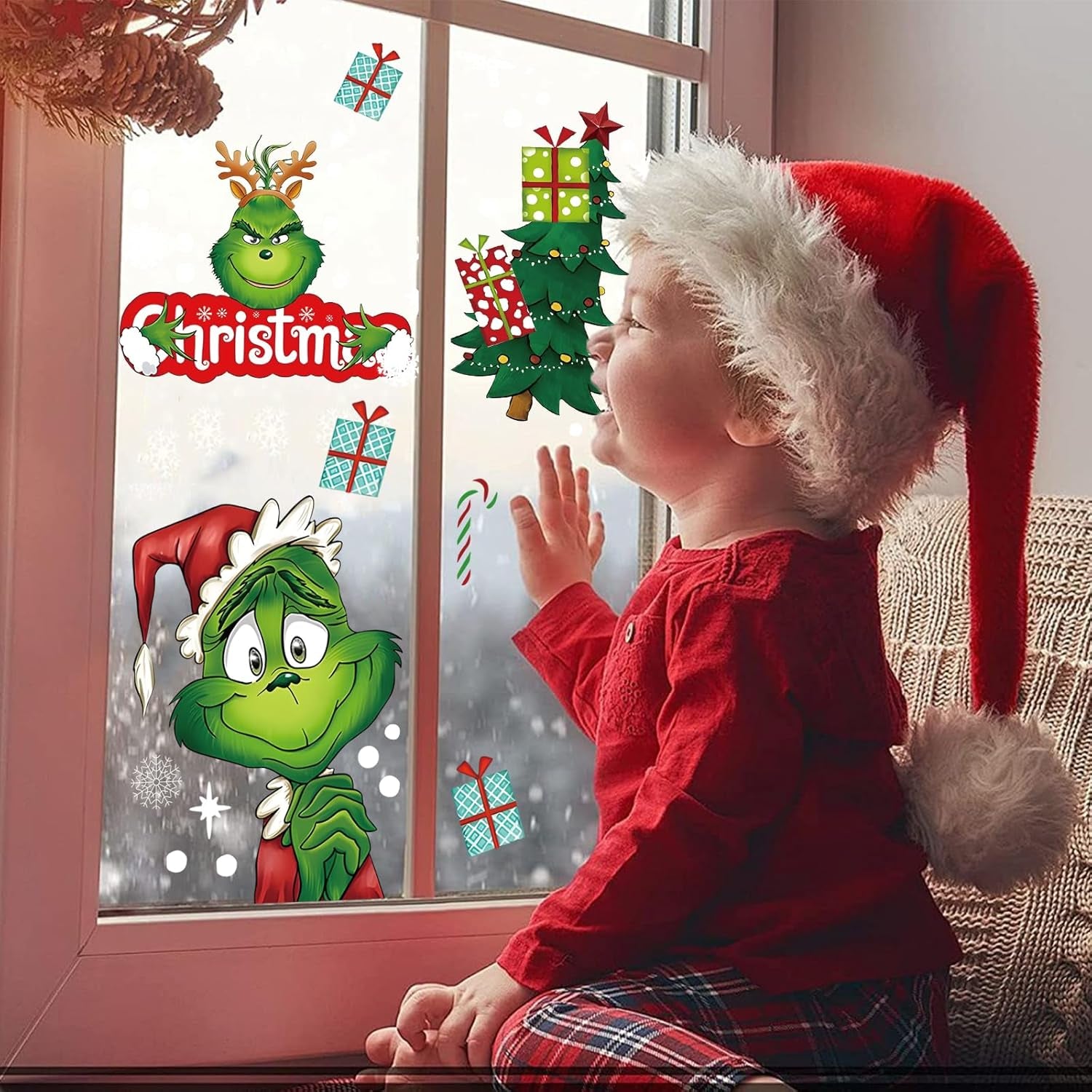 9 Sheets Reusable Christmas Window Stickers – Snowflake & Xmas Tree Window Decals for Glass, Home, Shop & Holiday Party Decorations