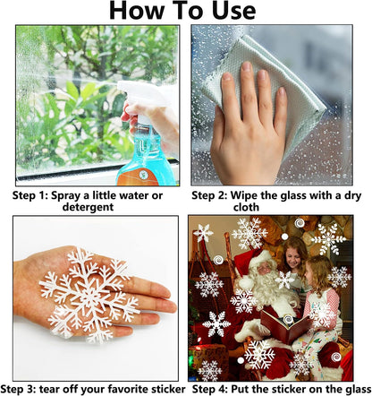 262 PCS Reusable Christmas Window Stickers – Removable Static Snowflake Window Clings, White PVC Xmas Decorations for Home, Shop & Glass Windows