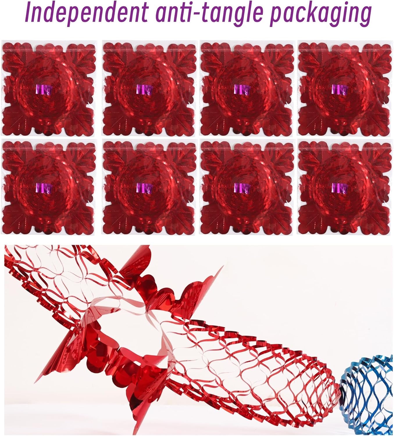 8PCS Christmas Ceiling Decorations – 9.6 Inch Foil Garlands Expandable to 3M, Hanging Xmas & New Year Party Decorations for Home, Office & Holiday Events