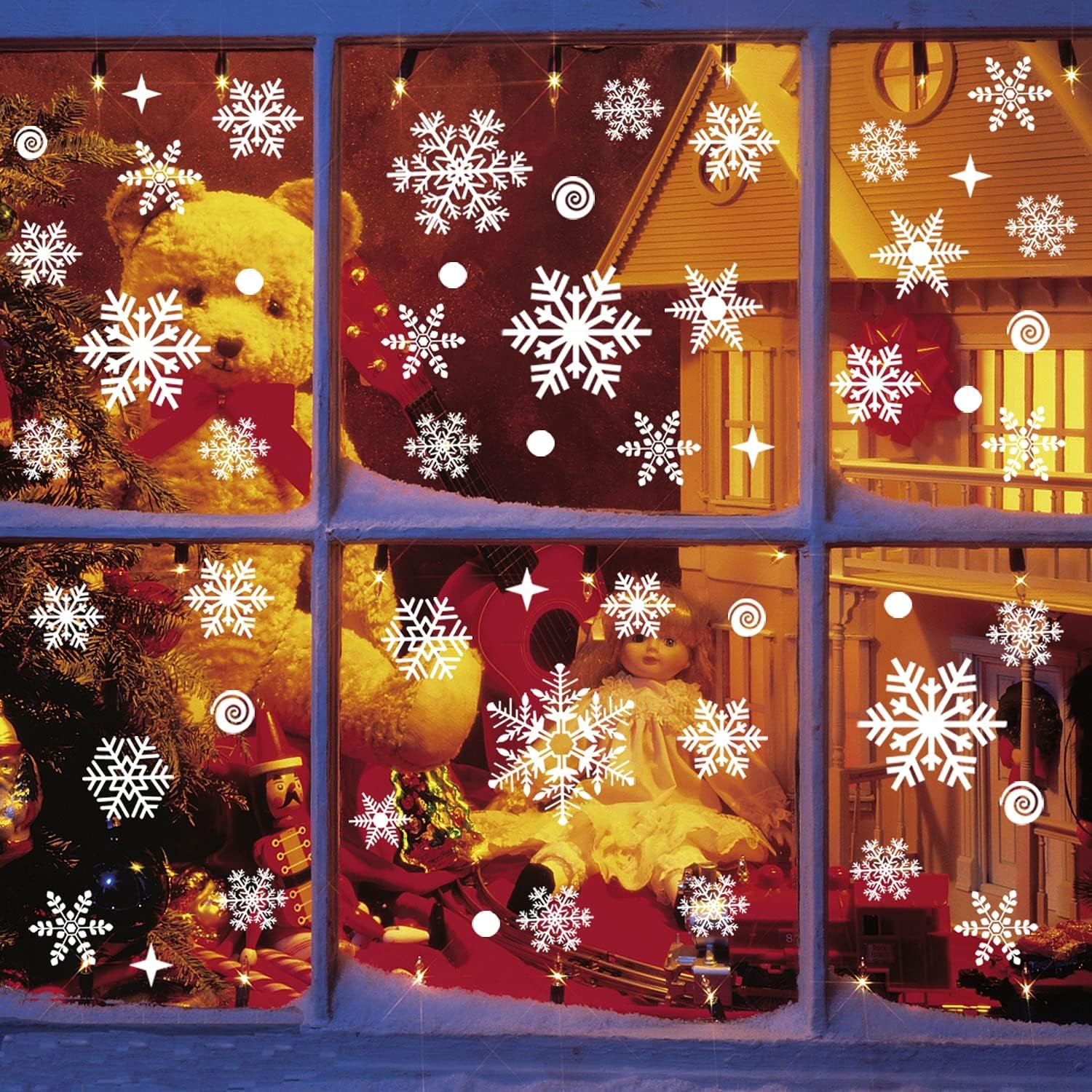 262 PCS Reusable Christmas Window Stickers – Removable Static Snowflake Window Clings, White PVC Xmas Decorations for Home, Shop & Glass Windows