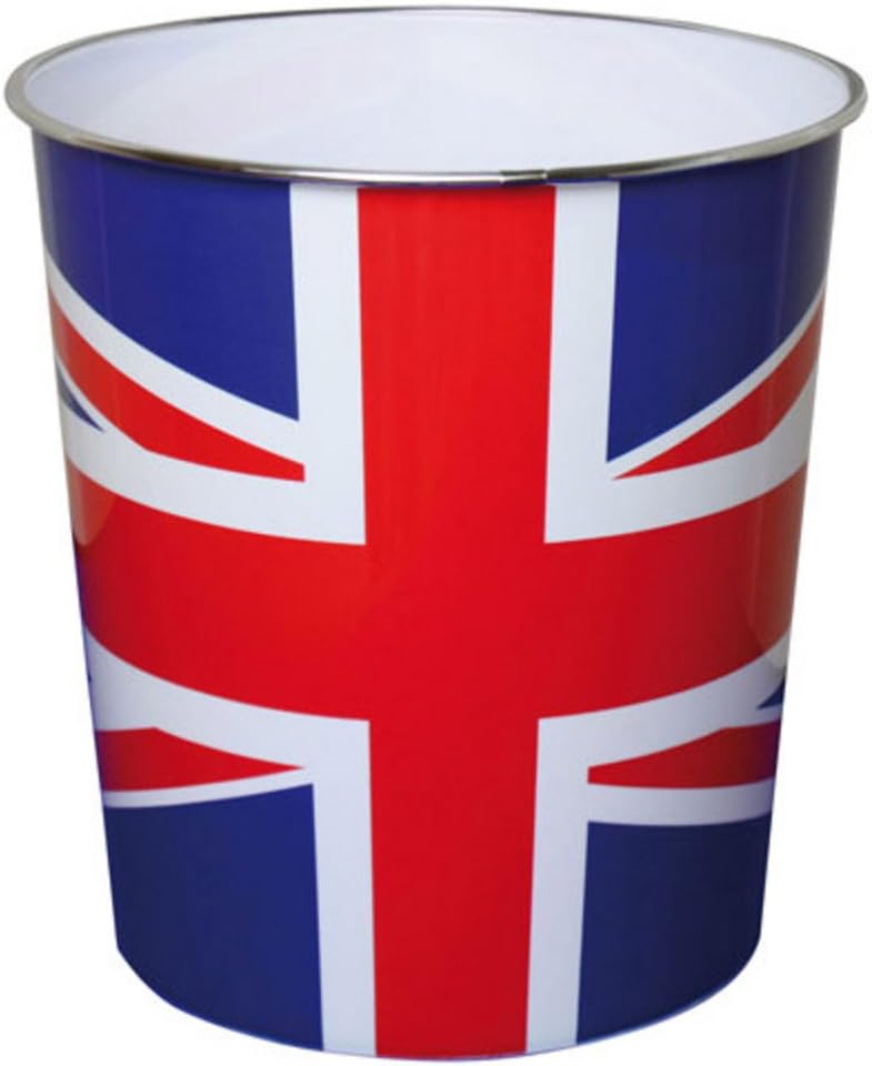 Union Jack Flag Waste Paper Bin 25X26.5Cm 100% PolypropyleneUnion Jack Waste Paper Bin 25 x 26.5 cm – Round Plastic Trash Can for Office, Bedroom, Kitchen & Home, Easy Clean, Lightweight Design