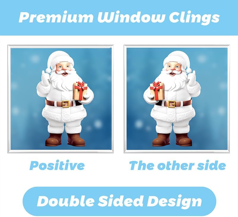 190PCS 3D Christmas Window Stickers – Double-Sided Santa Claus & Snowflake Clings, Self-Adhesive Window Decals for Home, Shop & Holiday Party Decorations
