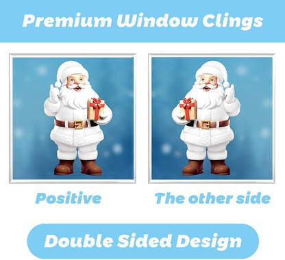 190PCS 3D Christmas Window Stickers – Double-Sided Santa Claus & Snowflake Clings, Self-Adhesive Window Decals for Home, Shop & Holiday Party Decorations
