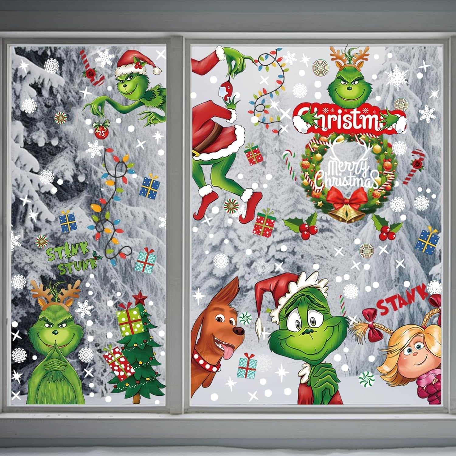 9 Sheets Reusable Christmas Window Stickers – Snowflake & Xmas Tree Window Decals for Glass, Home, Shop & Holiday Party Decorations