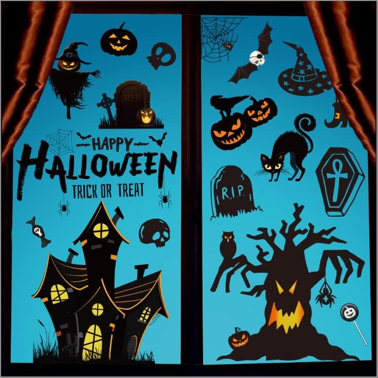 Halloween Window Stickers 169Pcs – Reusable Double-Sided Clings with Bats, Spiders & Pumpkins for Home or Party Decor