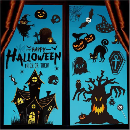 Halloween Window Stickers 169Pcs – Reusable Double-Sided Clings with Bats, Spiders & Pumpkins for Home or Party Decor