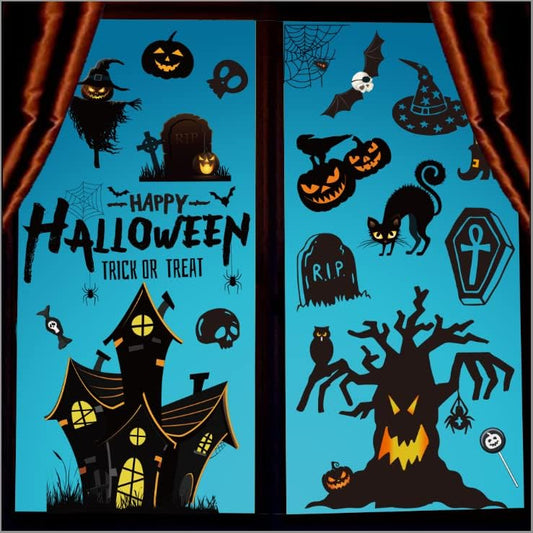 Halloween Window Stickers 169Pcs – Reusable Double-Sided Clings with Bats, Spiders & Pumpkins for Home or Party Decor