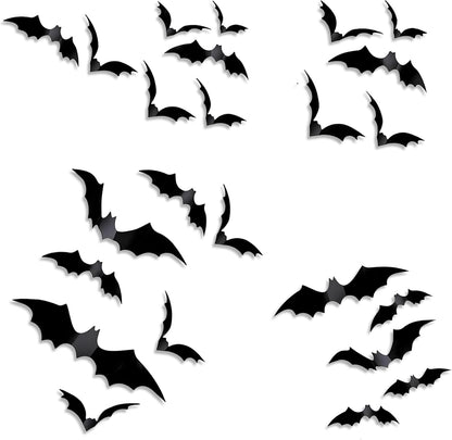 Halloween Bats Decorations 24PCS – 3D Stick On Wall Bats for Indoor & Outdoor Halloween Party, Home & Window Decorations
