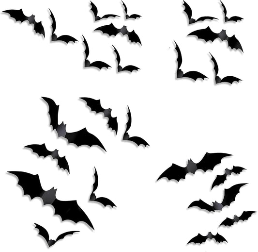 Halloween Bats Decorations 24PCS – 3D Stick On Wall Bats for Indoor & Outdoor Halloween Party, Home & Window Decorations