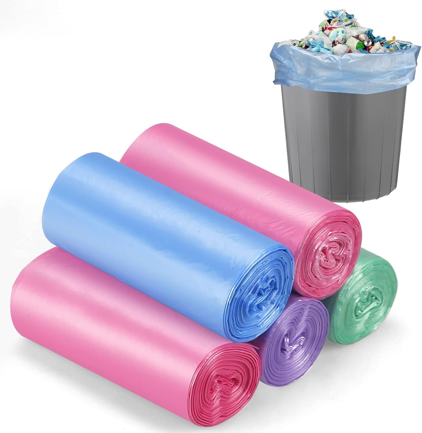 5L Small Bin Bags – Degradable Leakproof Mini Trash Liners, 100 Pack, Mixed Colours (45×50cm)