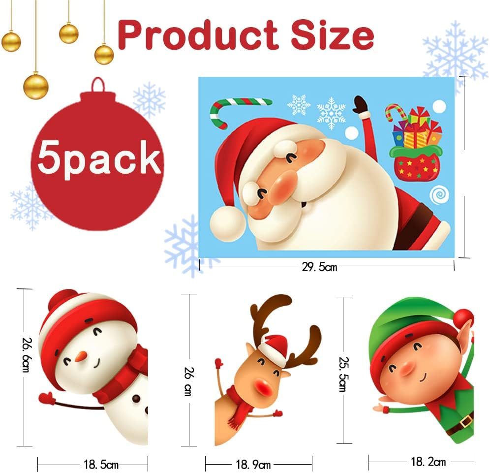 82PCS Christmas Window Stickers – 5 Sheets Reusable Double-Sided Static Clings with Santa, Reindeer & Snowflakes for Glass, Home & Holiday Decorations