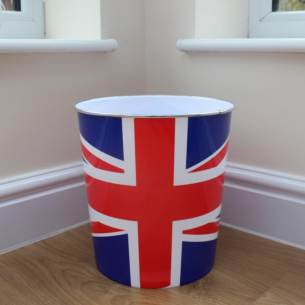 Union Jack Flag Waste Paper Bin 25X26.5Cm 100% PolypropyleneUnion Jack Waste Paper Bin 25 x 26.5 cm – Round Plastic Trash Can for Office, Bedroom, Kitchen & Home, Easy Clean, Lightweight Design