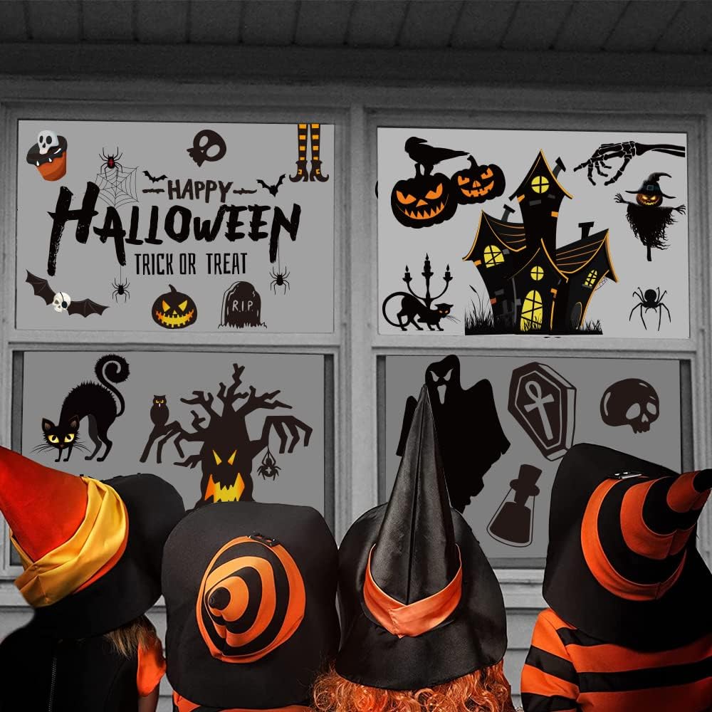 Halloween Window Stickers 169Pcs – Reusable Double-Sided Clings with Bats, Spiders & Pumpkins for Home or Party Decor
