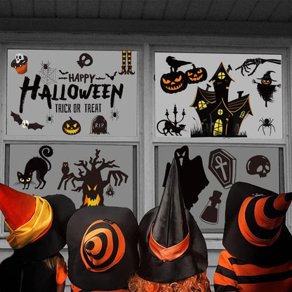 Halloween Window Stickers 169Pcs – Reusable Double-Sided Clings with Bats, Spiders & Pumpkins for Home or Party Decor