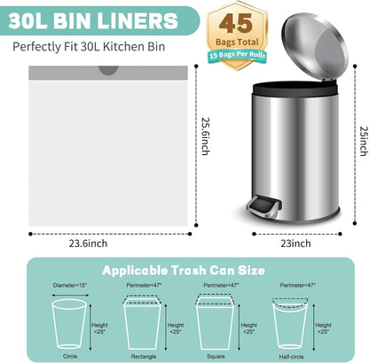 30L Compostable Bin Bags – Biodegradable Food Waste Caddy Liners, Unscented, 100 Pack (50×60cm)