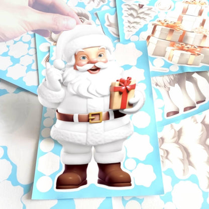 9 Sheets 3D Christmas Window Stickers – Double-Sided Reusable Xmas Window Clings with Snowflakes, Santa Claus, Reindeer & Snowman Designs