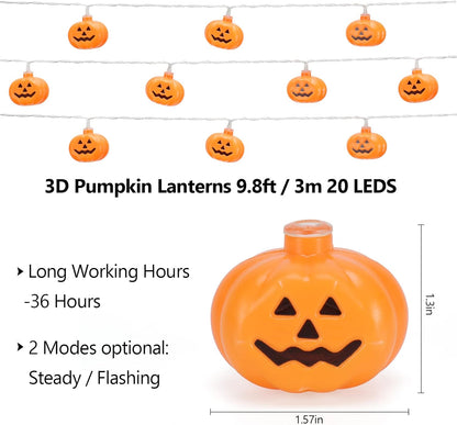 3M Halloween Pumpkin String Lights – 20 LED Battery Powered Fairy Lights for Indoor Outdoor Room, Garden & Party Decor