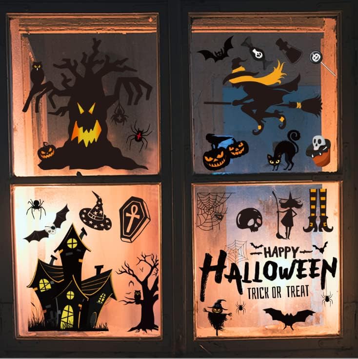 Halloween Window Stickers 169Pcs – Reusable Double-Sided Clings with Bats, Spiders & Pumpkins for Home or Party Decor