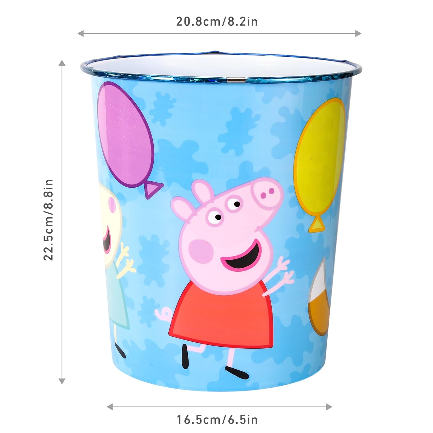 Kids Waste Paper Bin 7L – Peppa Pig Design Plastic Trash Can for Bedroom, Study Desk & Playroom, Lightweight Open Top Dustbin