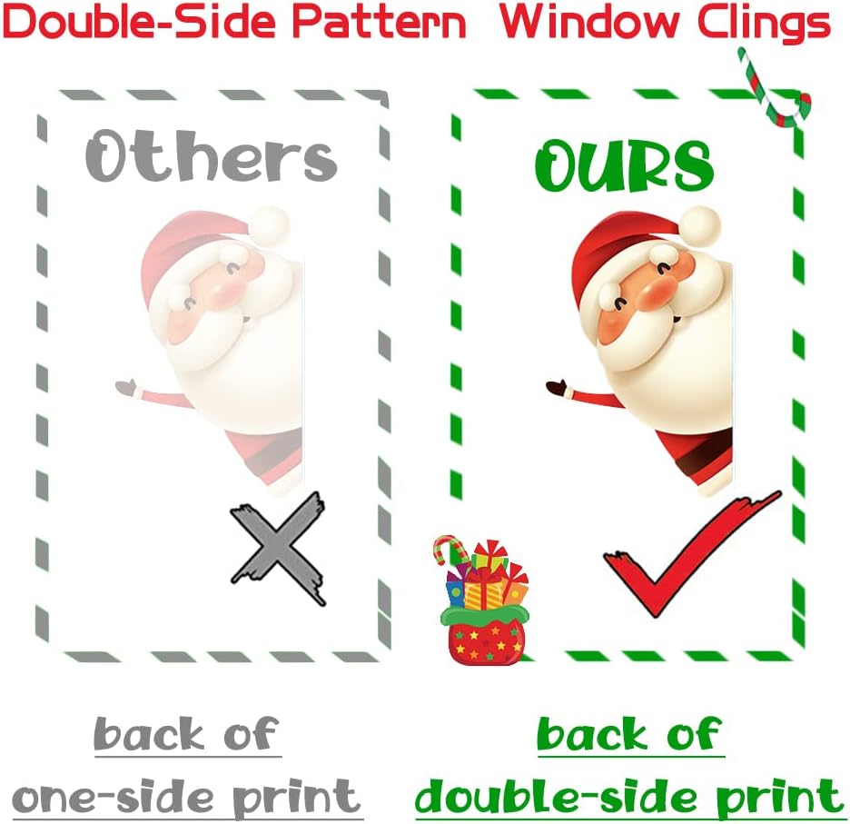 82PCS Christmas Window Stickers – 5 Sheets Reusable Double-Sided Static Clings with Santa, Reindeer & Snowflakes for Glass, Home & Holiday Decorations