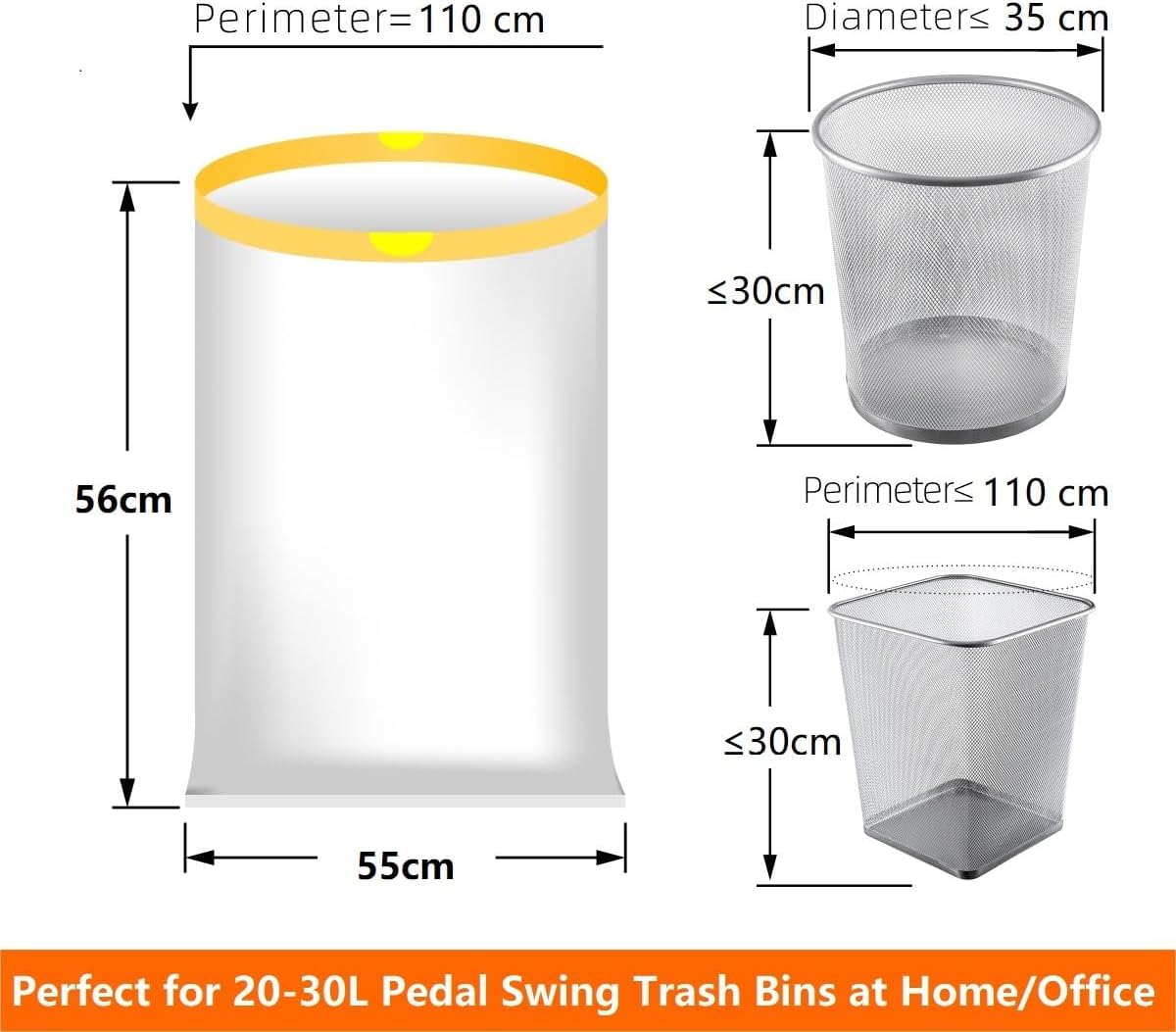 30L White Tie-Handle Bin Bags – Strong HDPE, Unscented, 20 Pack