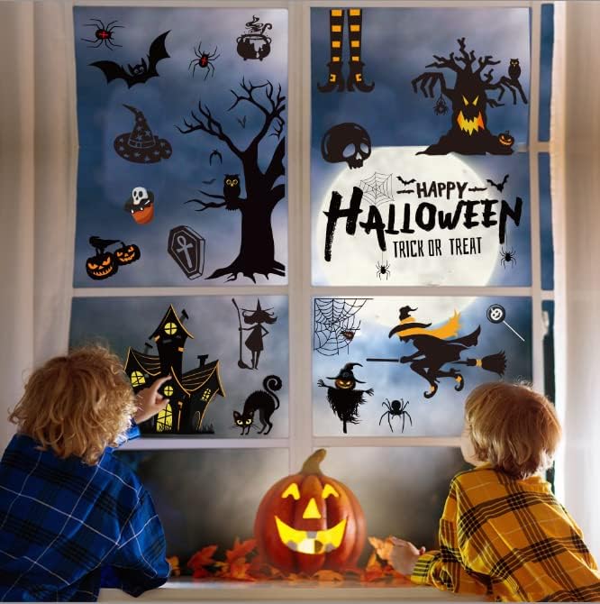 Halloween Window Stickers 169Pcs – Reusable Double-Sided Clings with Bats, Spiders & Pumpkins for Home or Party Decor