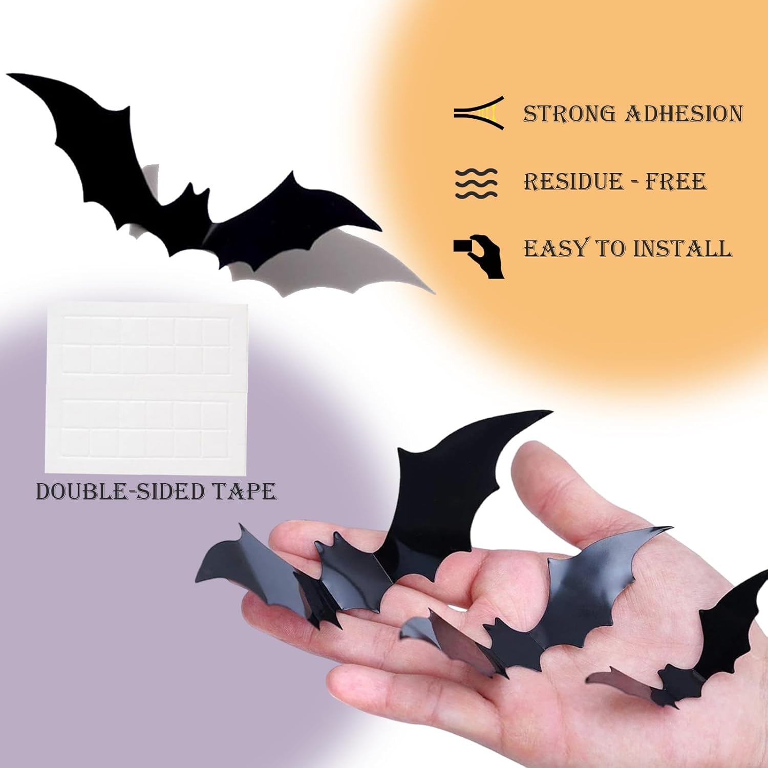 Halloween Bats Decorations 24PCS – 3D Stick On Wall Bats for Indoor & Outdoor Halloween Party, Home & Window Decorations