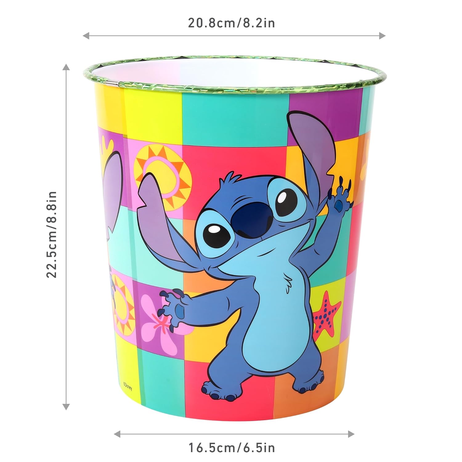 Kids Waste Paper Bin 7L – Stitch Fun Design Plastic Trash Can for Bedroom, Study Desk & Playroom, Lightweight Open Top Dustbin