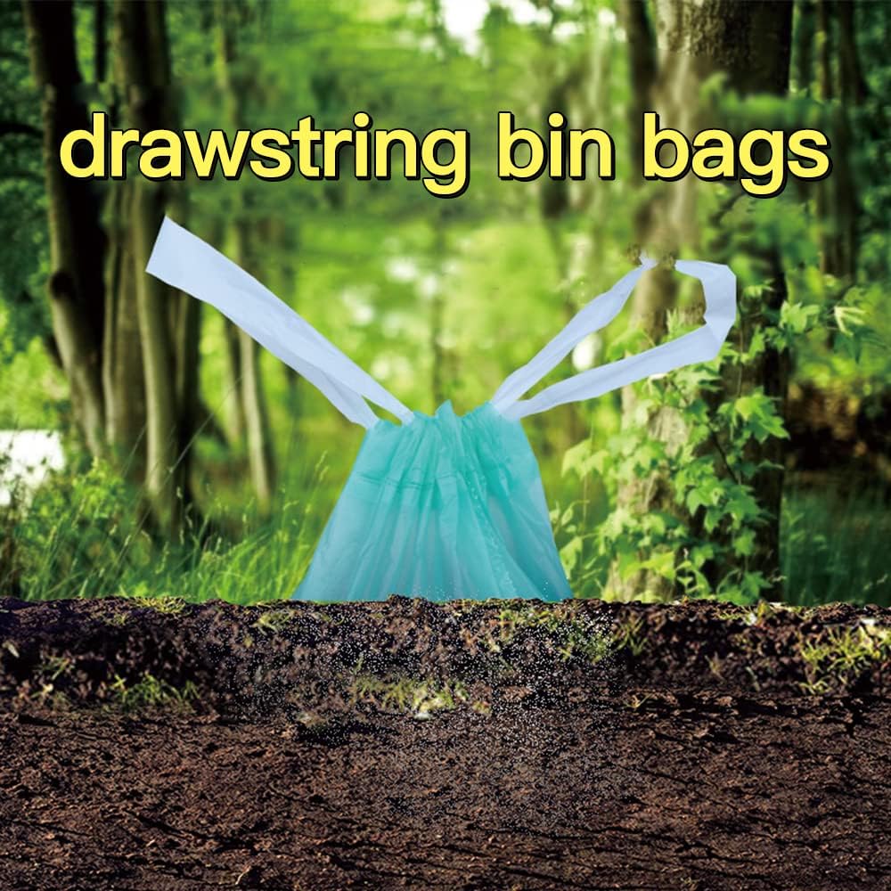 15–20L Drawstring Bin Bags – Extra Strong Leak-Proof Degradable Liners, Unscented, 60 Pack (45×50cm)