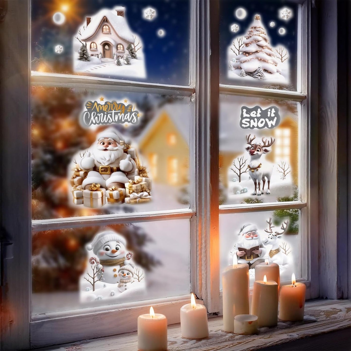 6 Sheets Double-Sided Christmas Window Stickers – Reusable PVC Static Xmas Window Clings for Home, Shop & Holiday Decorations