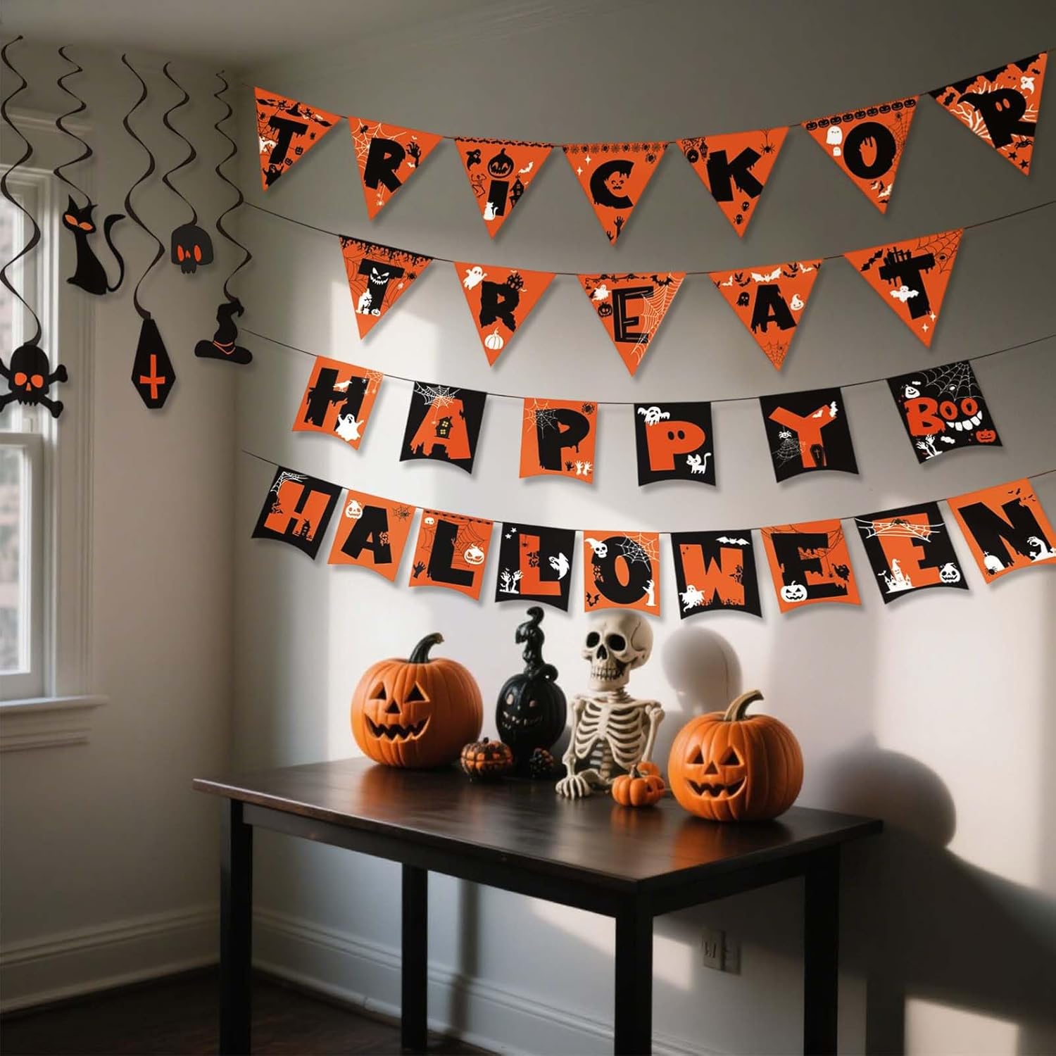 Reusable Happy Halloween Banner & Trick or Treat Sign – Halloween Party Decorations & Hanging Decor for Indoor Outdoor Use