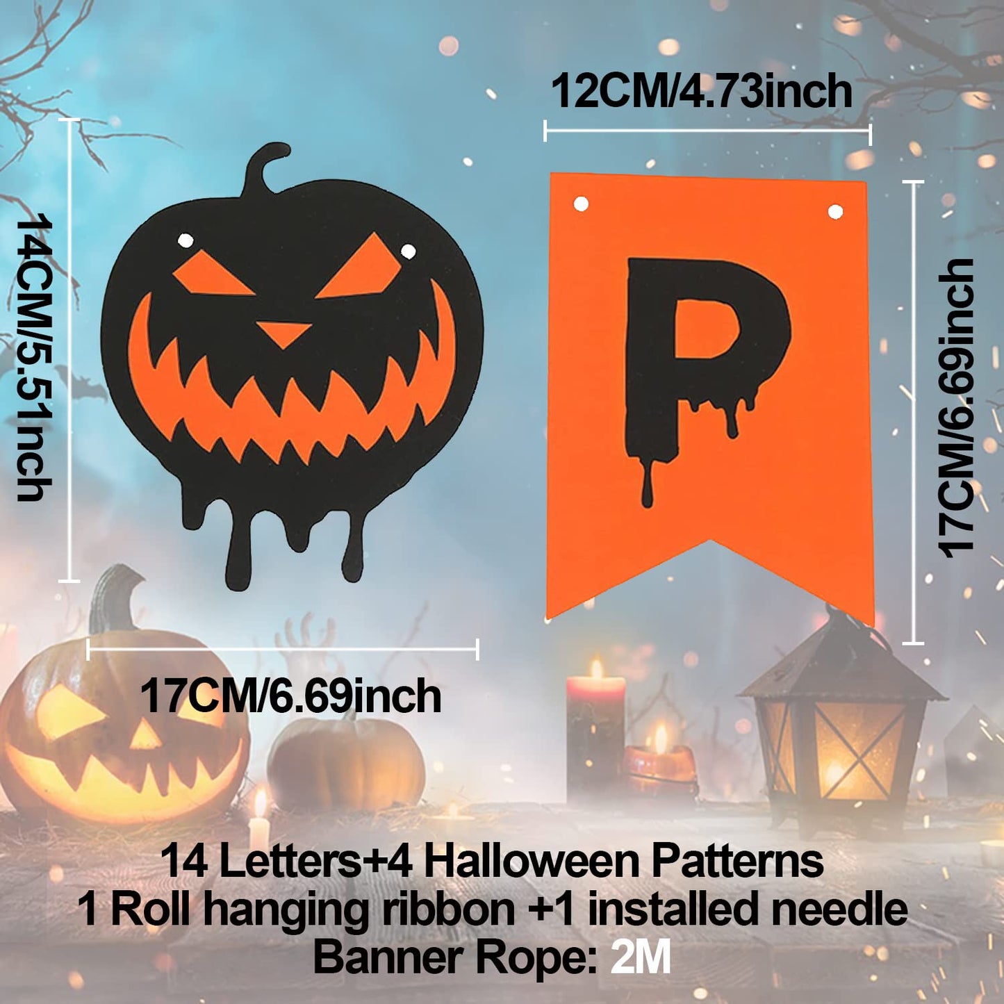 Happy Halloween Banner Decorations – Pumpkin Bunting Hanging Garland for Indoor & Outdoor Halloween Party, Home or Office Decor