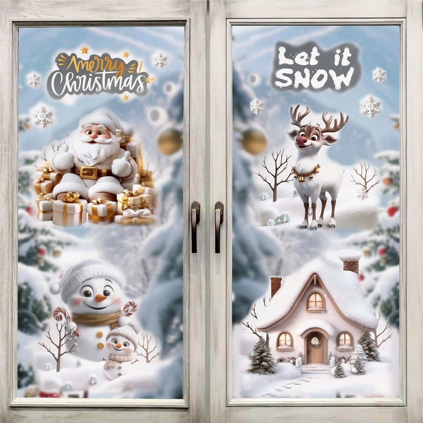 6 Sheets Double-Sided Christmas Window Stickers – Reusable PVC Static Xmas Window Clings for Home, Shop & Holiday Decorations