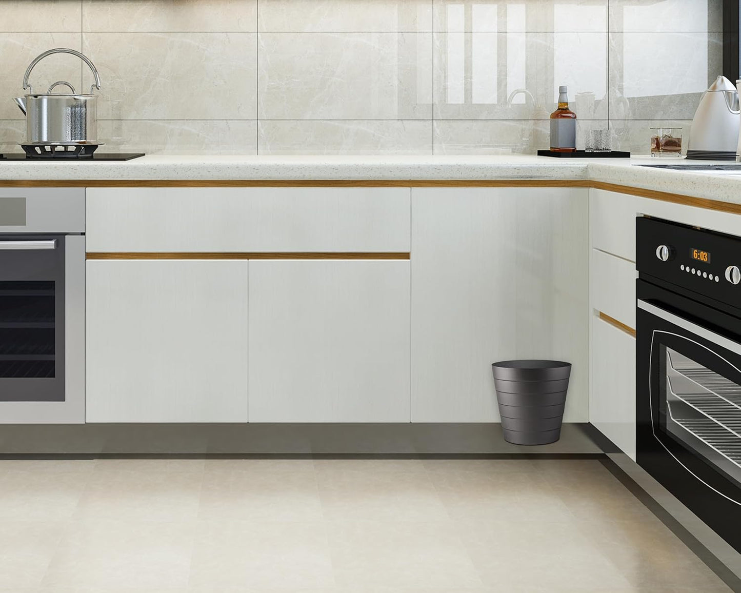 8L Plastic Paper Bin – Shatterproof Open Top Office & Desk Waste Basket, Modern Wave Design, Black