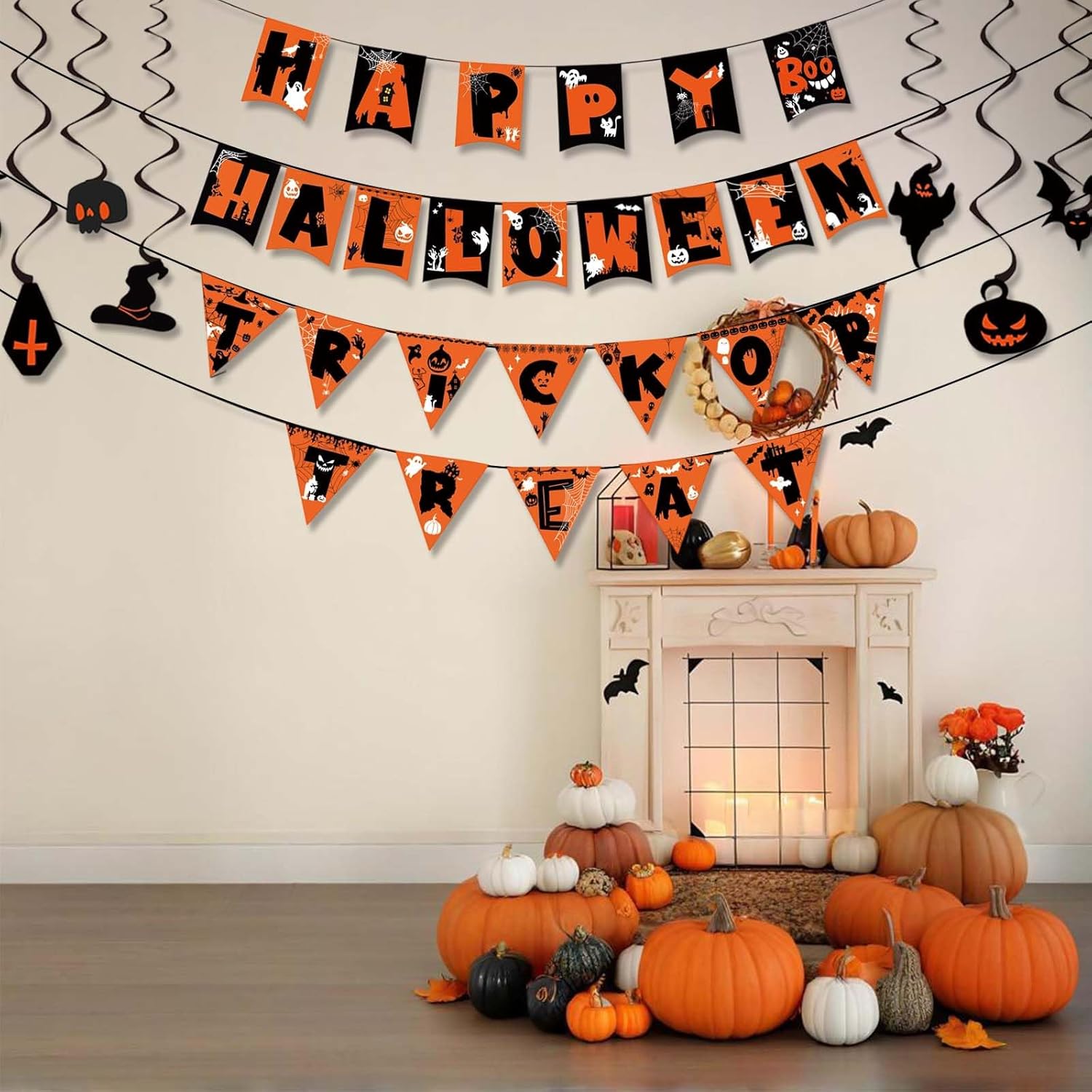 Reusable Happy Halloween Banner & Trick or Treat Sign – Halloween Party Decorations & Hanging Decor for Indoor Outdoor Use