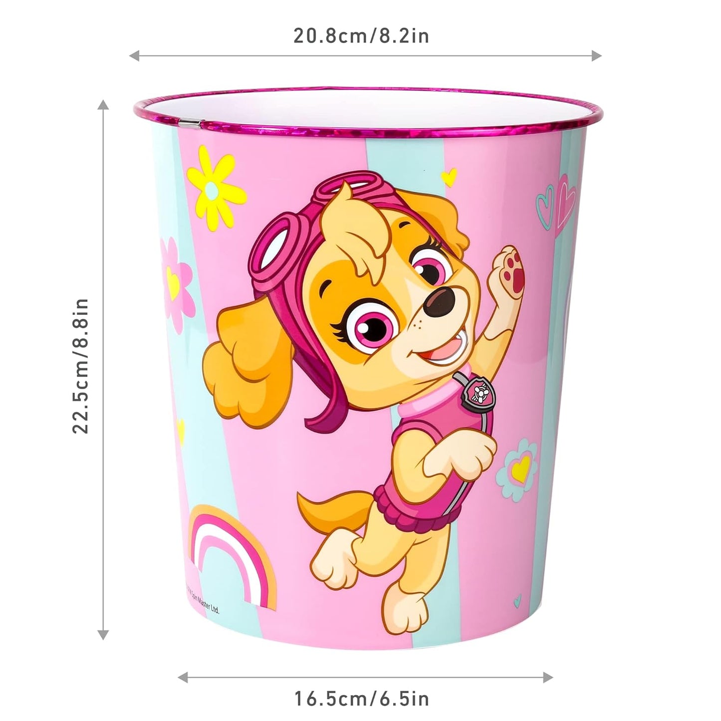 Kids Waste Paper Bin 7L – Paw Patrol Skye & Everest Design Plastic Trash Can for Bedroom, Study Desk & Playroom, Lightweight Open Top Dustbin