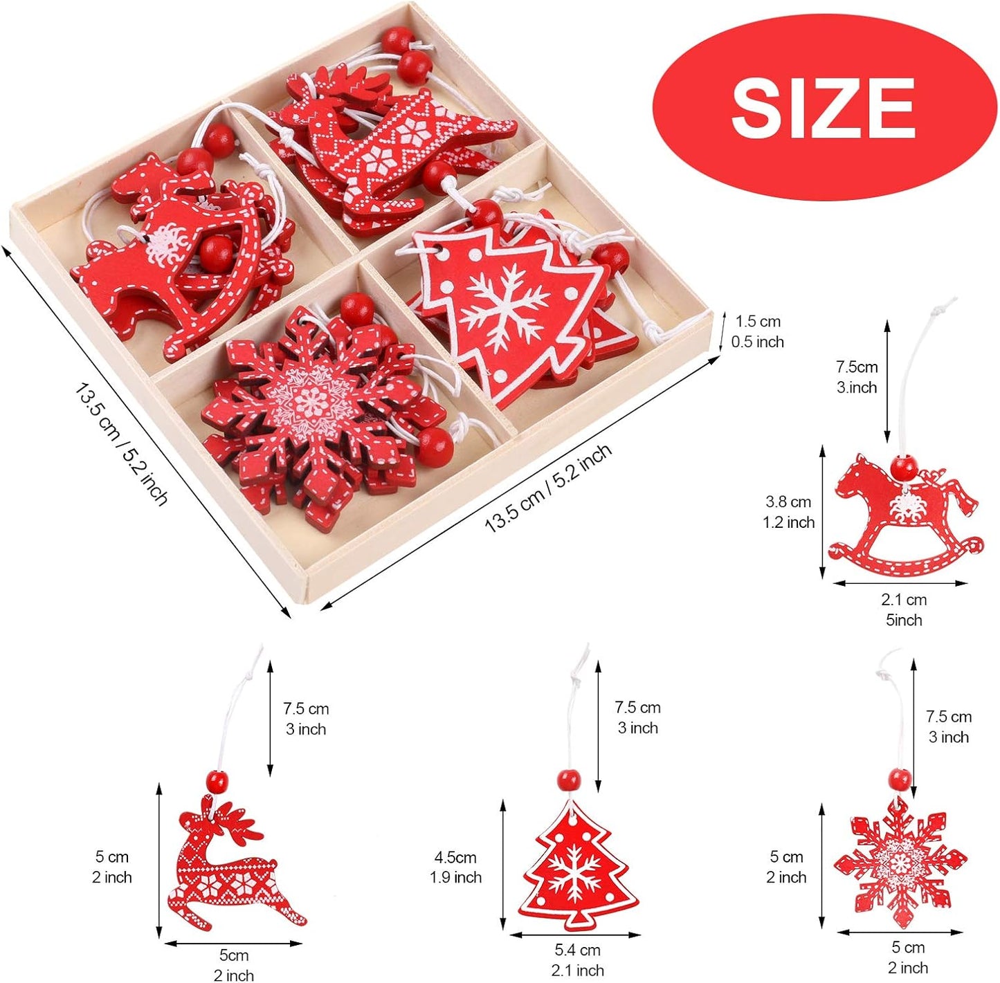 Wooden Christmas Tree Decorations – Hanging Rustic Ornaments for Tree, Wall & Holiday Party Décor, Reusable Wooden Pendant Set