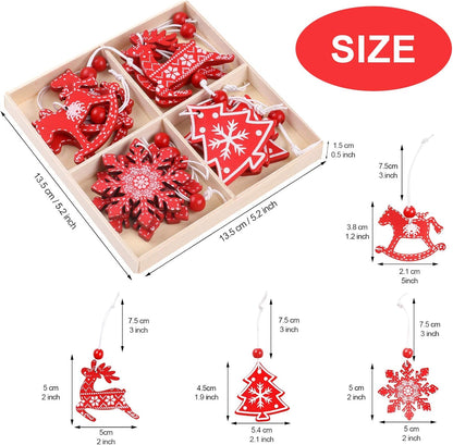 Wooden Christmas Tree Decorations – Hanging Rustic Ornaments for Tree, Wall & Holiday Party Décor, Reusable Wooden Pendant Set