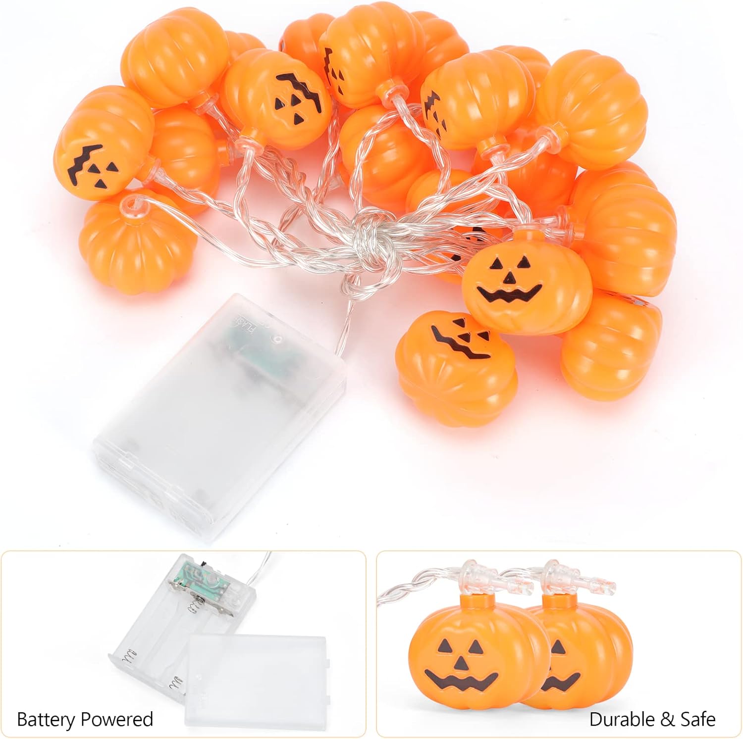 3M Halloween Pumpkin String Lights – 20 LED Battery Powered Fairy Lights for Indoor Outdoor Room, Garden & Party Decor