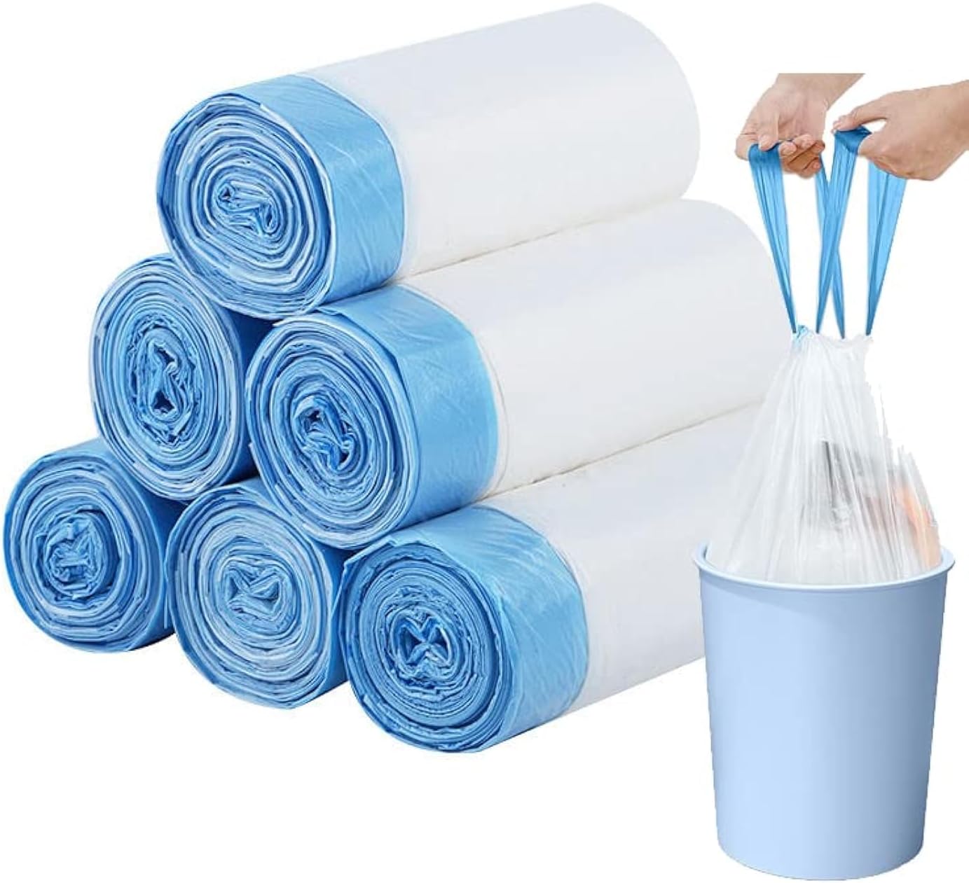 15L Drawstring Bin Bags – Strong Small Rubbish Bags, Unscented, 3 Rolls (45×50cm)