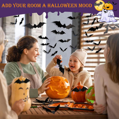 Halloween Bats Decorations 24PCS – 3D Stick On Wall Bats for Indoor & Outdoor Halloween Party, Home & Window Decorations